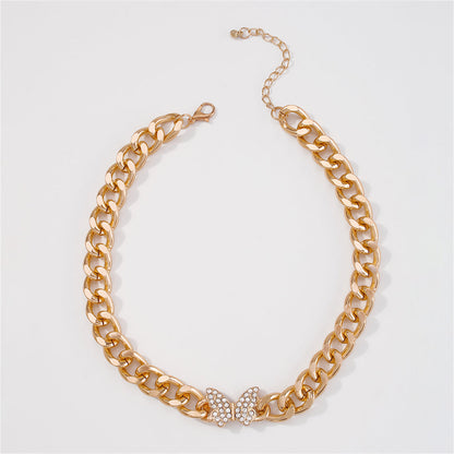Cubic Zirconia and 18K Gold-Plated Curb Chain Butterfly Choker, chunky gold choker necklace, lifestyle look