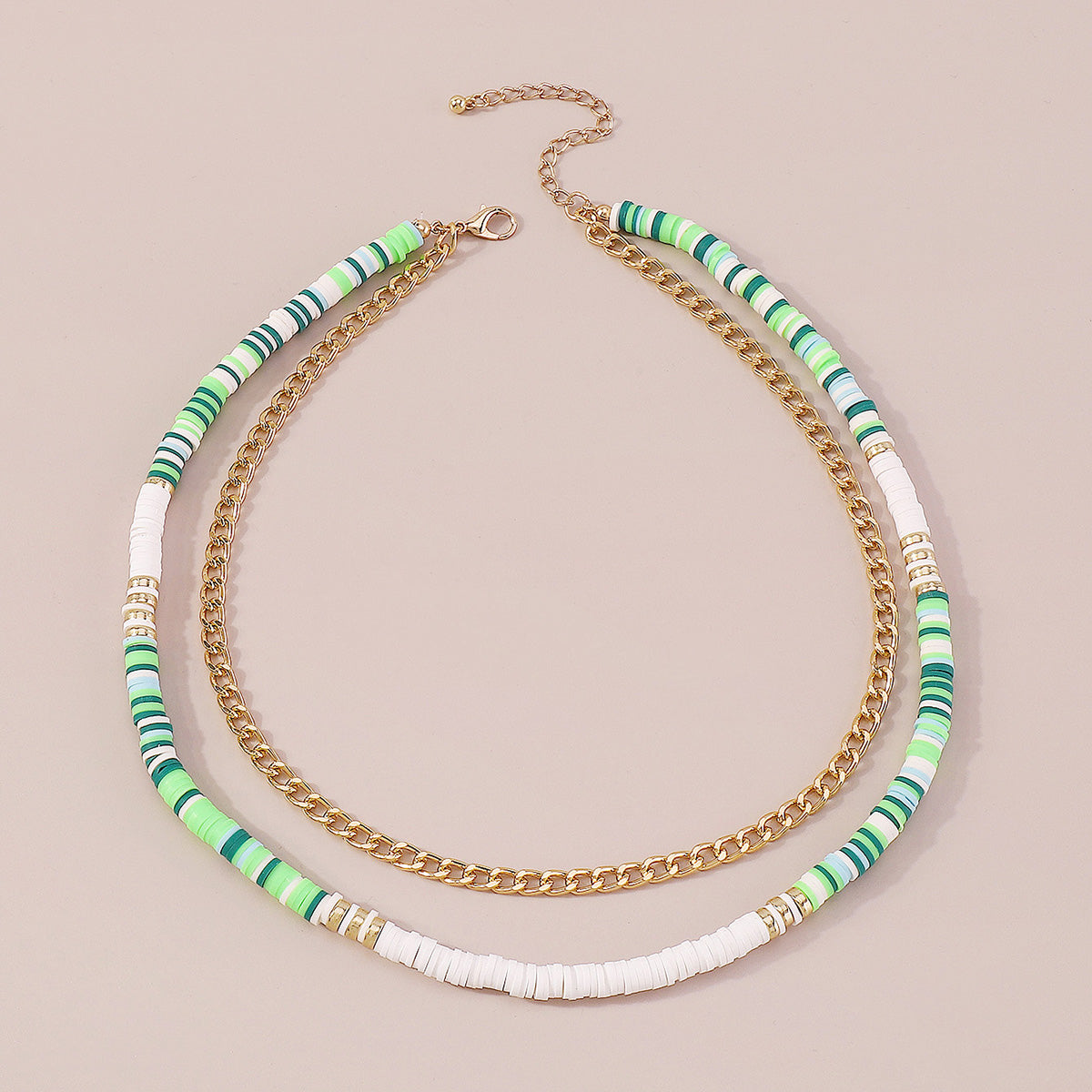 Green Polymer Clay & 18K Gold-Plated Layered Necklace