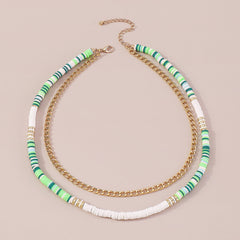 Green Polymer Clay & 18K Gold-Plated Layered Necklace