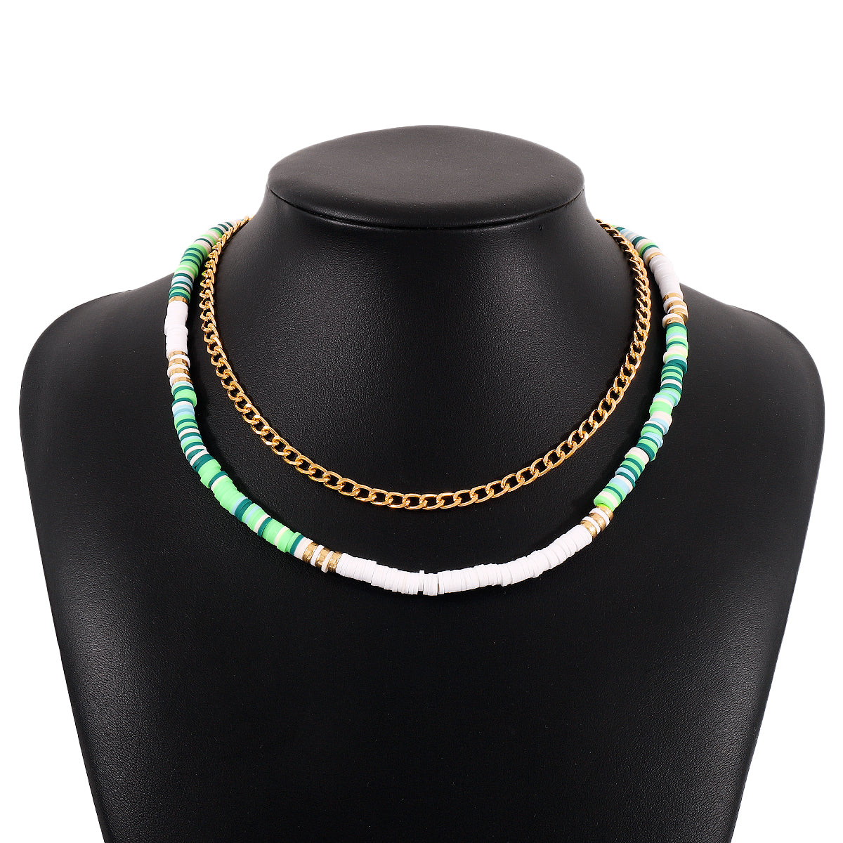 Green Polymer Clay & 18K Gold-Plated Layered Necklace