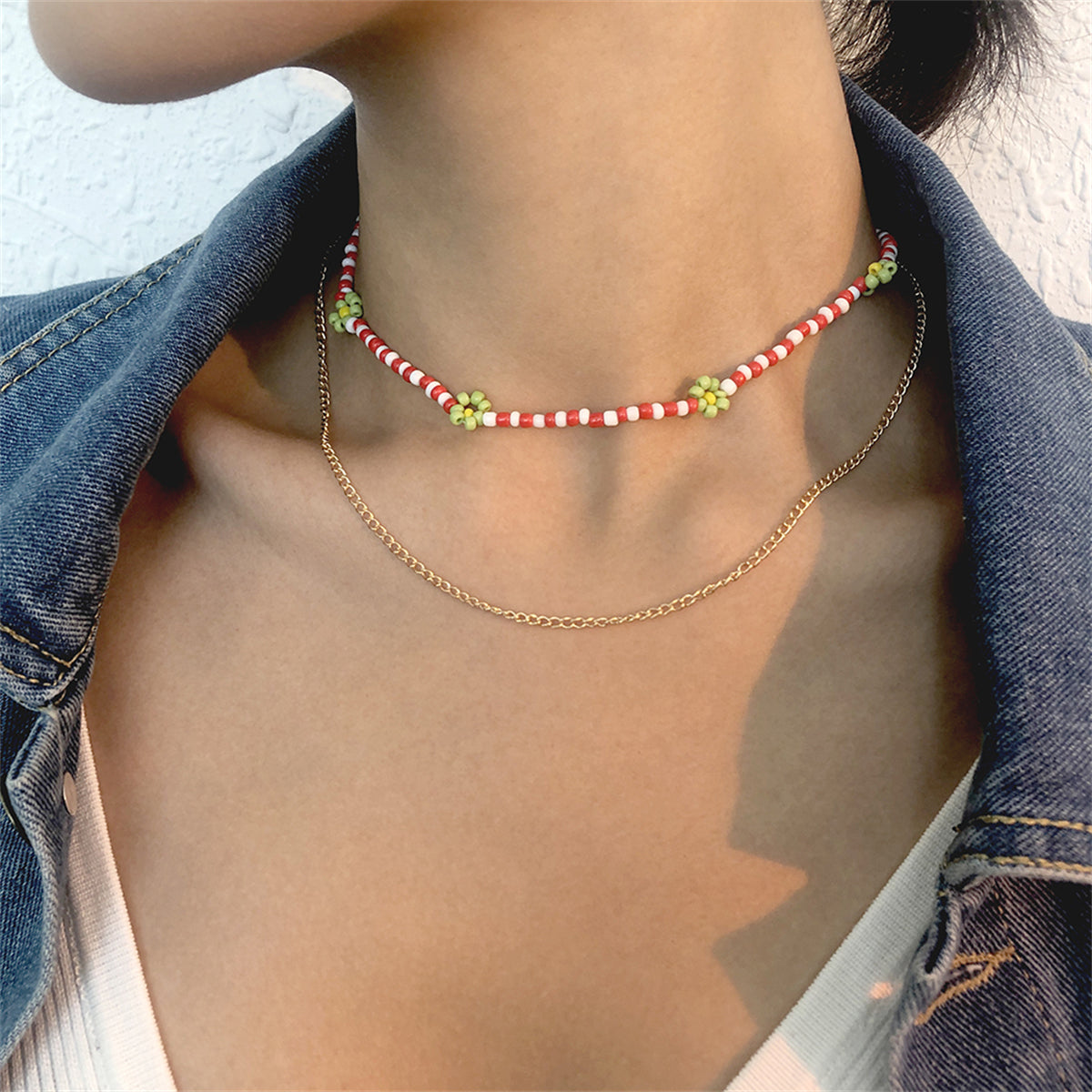Red Howlite & 18K Gold-Plated Mum Station Necklace Set