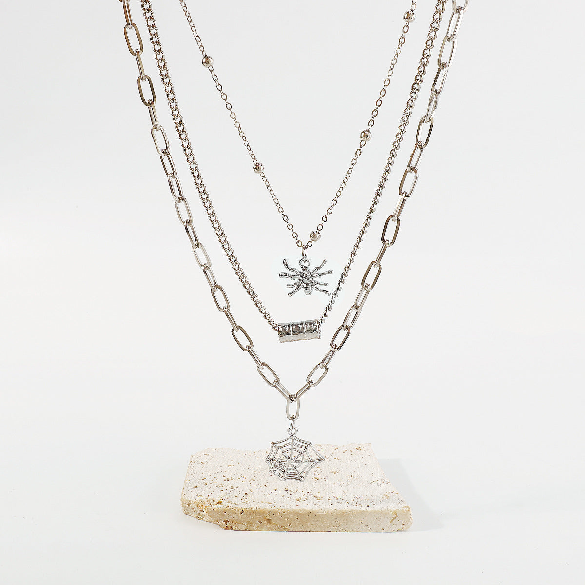 Silver-Plated Spider Web Layered Pendant Necklace, silver pendant necklace for women, everyday style, lifestyle look