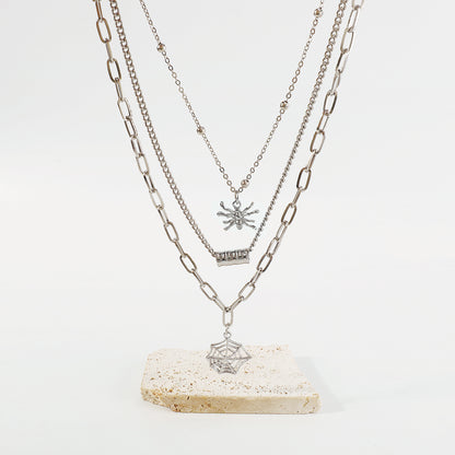 Silver-Plated Spider Web Layered Pendant Necklace, silver pendant necklace for women, everyday style, lifestyle look