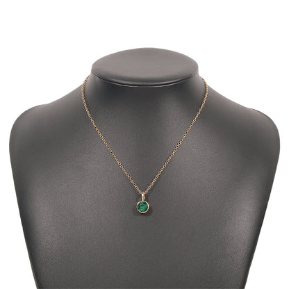 Green Cubic Zirconia and 18K Gold-Plated Circle Pendant Necklace, gold pendant necklace for women, detail close-up