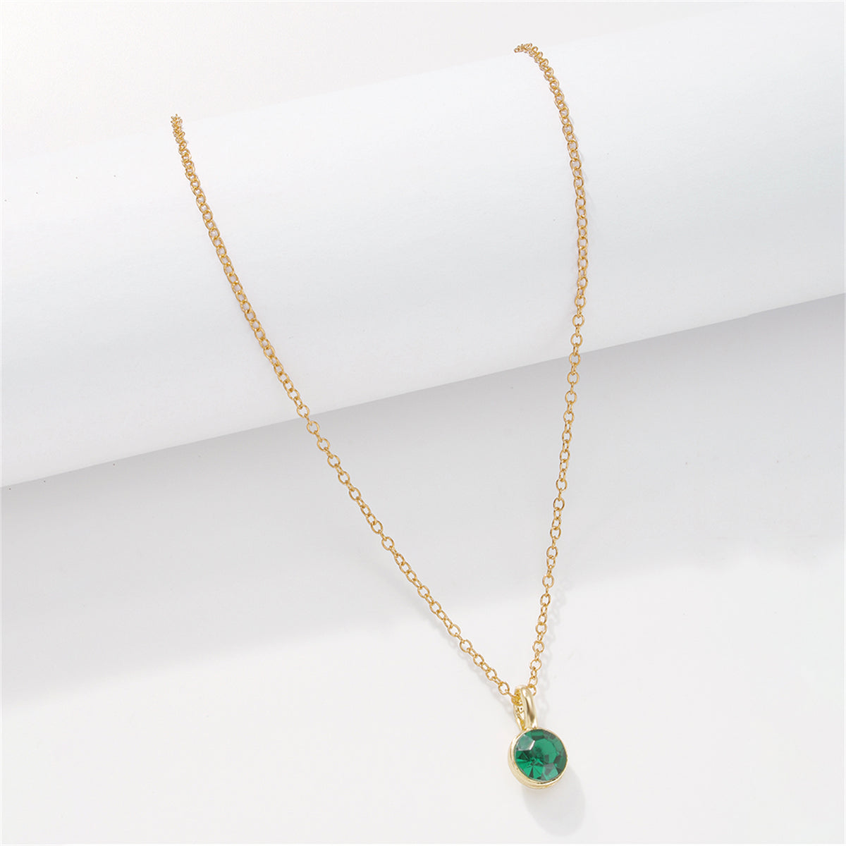 Green Cubic Zirconia and 18K Gold-Plated Circle Pendant Necklace, gold pendant necklace for women, lifestyle look