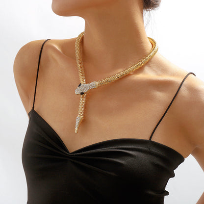 Cubic Zirconia and 18K Gold-Plated Snake Lariat Necklace, gold pendant necklace for women, everyday style, side view