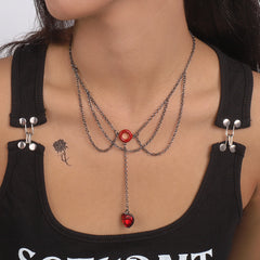 Red Crystal & Silver-Plated Heart Layered Pendant Necklace