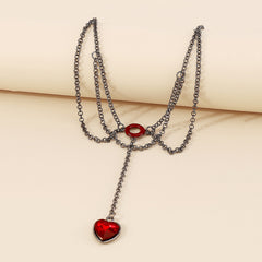 Red Crystal & Silver-Plated Heart Layered Pendant Necklace