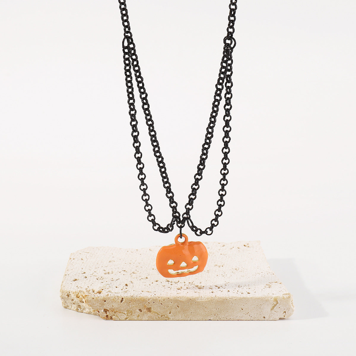 Orange and Black Pumpkin Layered Pendant Necklace, pendant necklace for women, dainty minimalist design, styled look