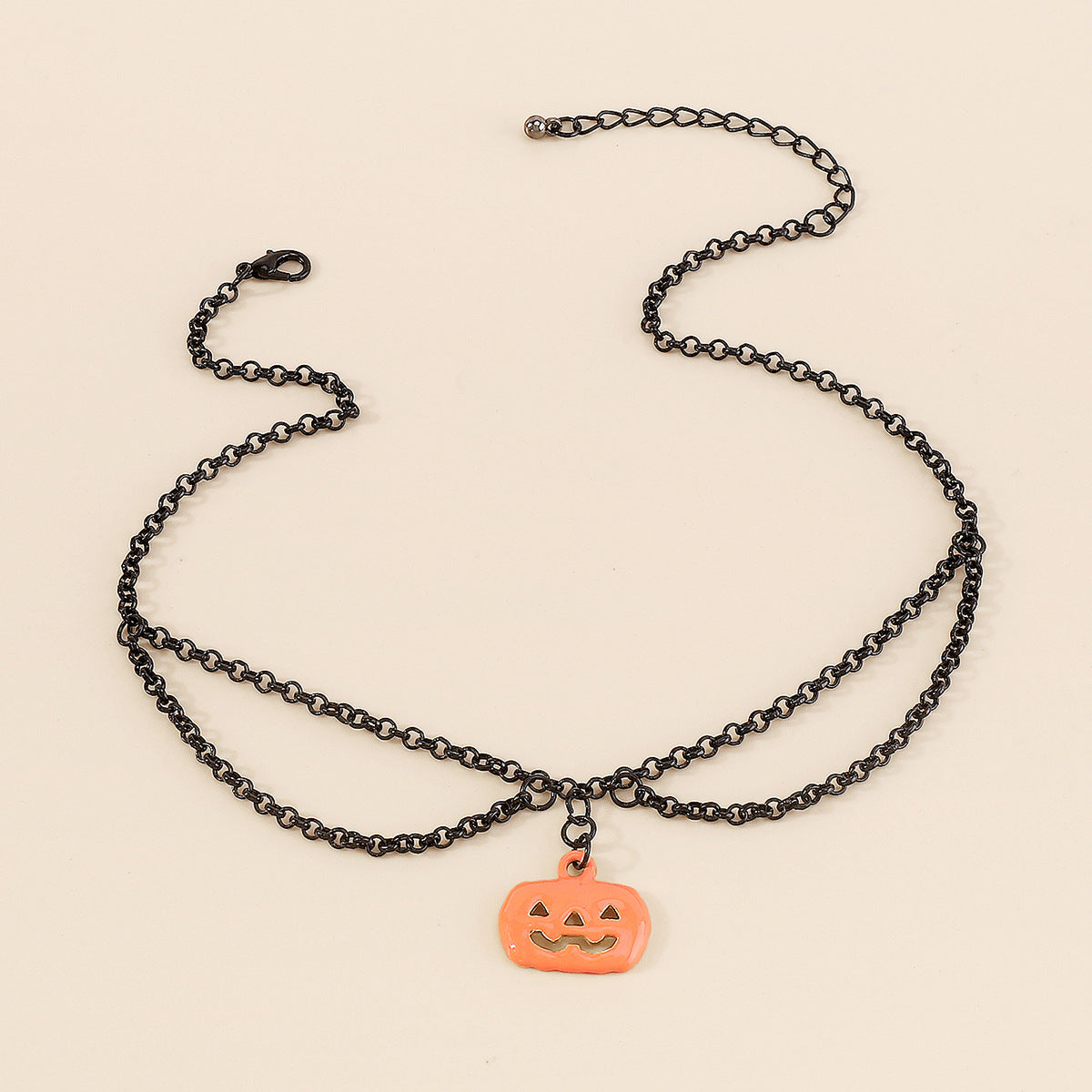Orange and Black Pumpkin Layered Pendant Necklace, pendant necklace for women, dainty minimalist design, side view