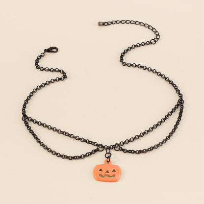 Orange and Black Pumpkin Layered Pendant Necklace, pendant necklace for women, dainty minimalist design, side view