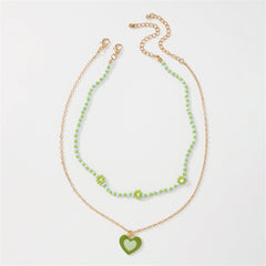 Green Howlite & Enamel 18K Gold-Plated Mum Chain Heart Pendant Necklace Set