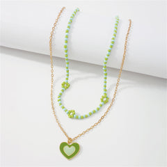 Green Howlite & Enamel 18K Gold-Plated Mum Chain Heart Pendant Necklace Set