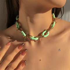 Green Acrylic & 18K Gold-Plated Interlock Chain Necklace