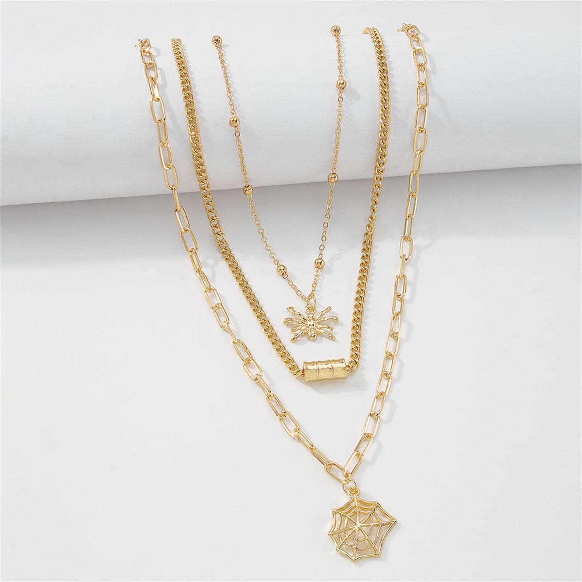18K Gold-Plated Spider Cobweb Layered Pendant Necklace