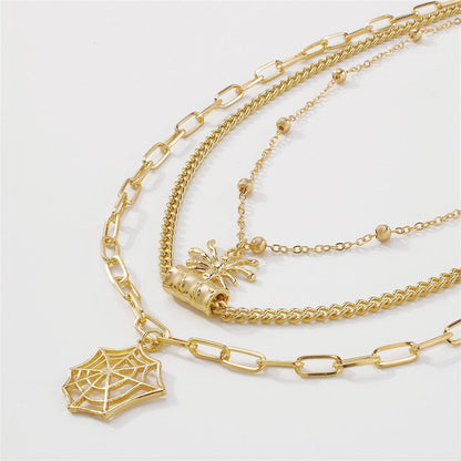 18K Gold-Plated Spider Cobweb Layered Pendant Necklace, gold pendant necklace for women, everyday style, styled look