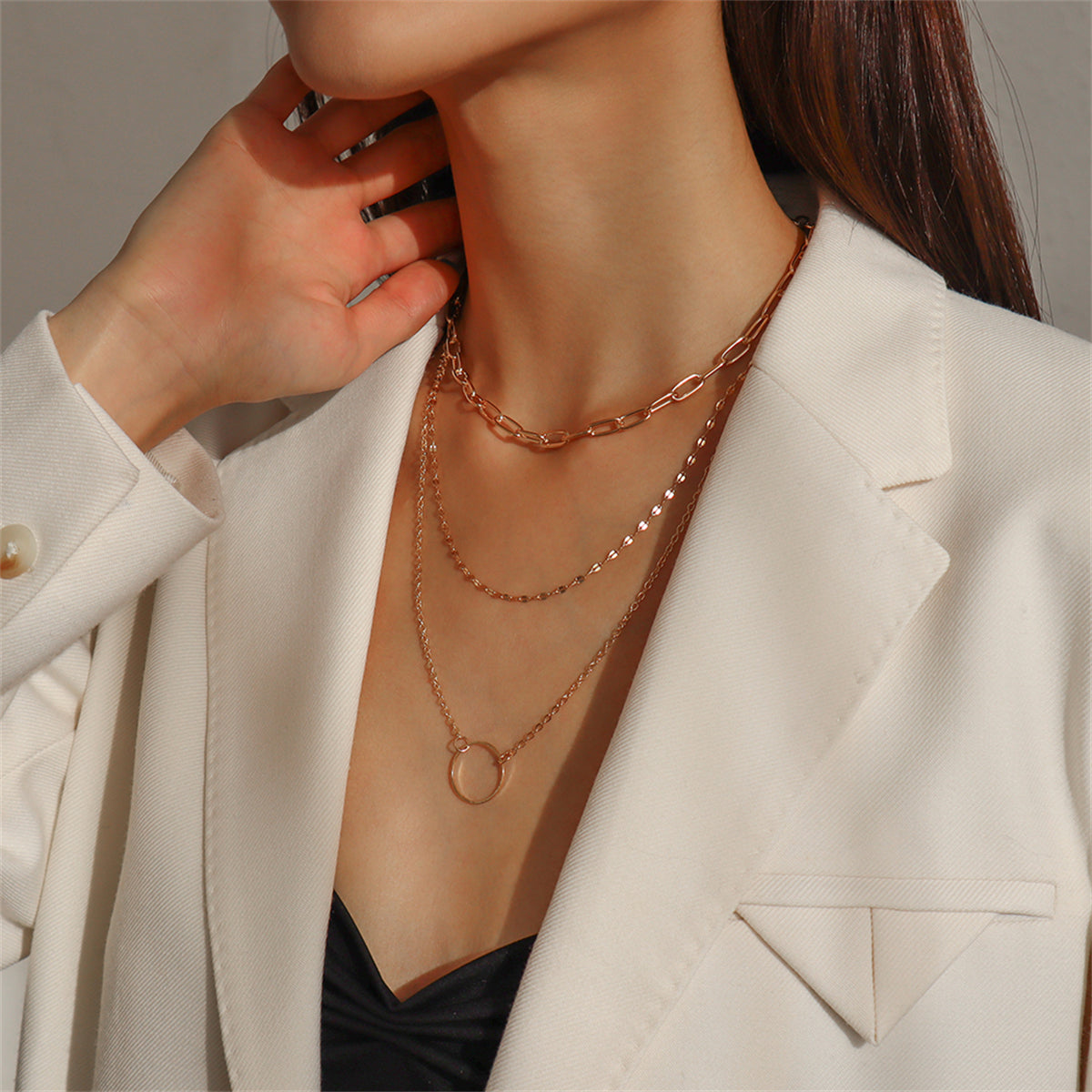18K Gold-Plated Hoop Pendant Layered Necklace
