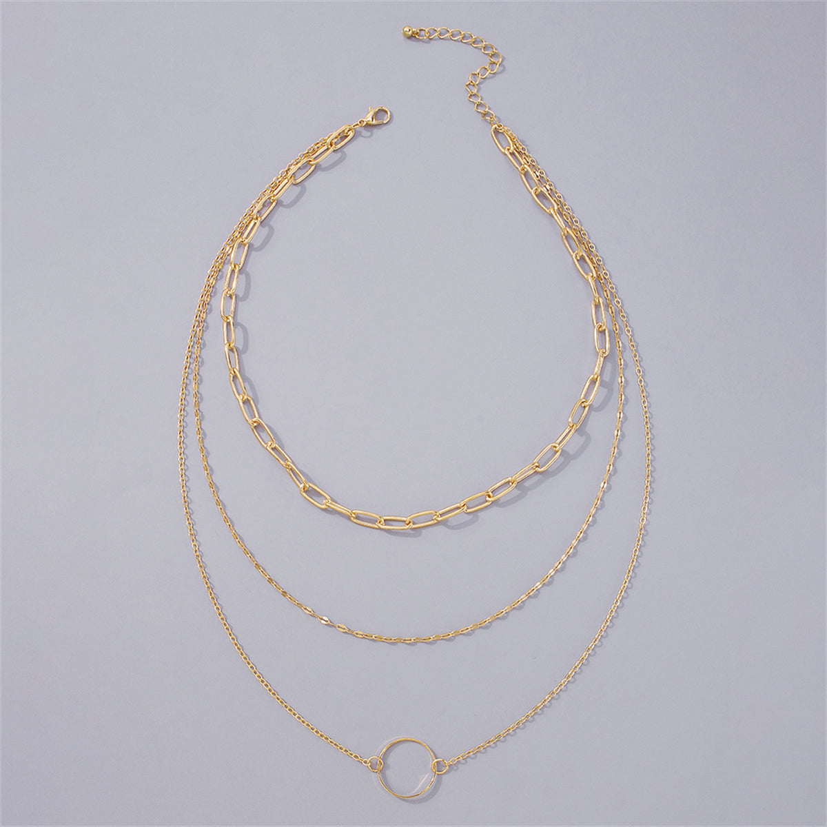 18K Gold-Plated Hoop Pendant Layered Necklace