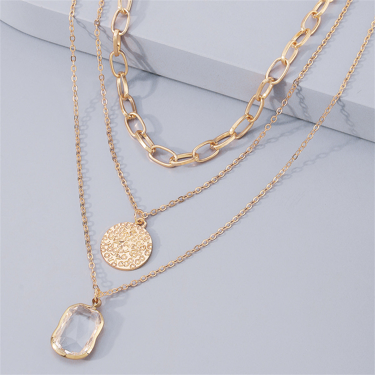 Crystal & 18K Gold-Plated Cushion-Cut Pendant Layered Necklace