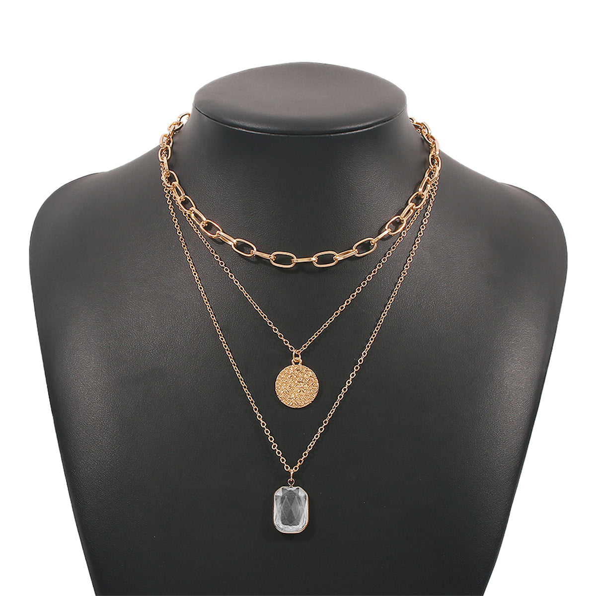 Crystal & 18K Gold-Plated Cushion-Cut Pendant Layered Necklace