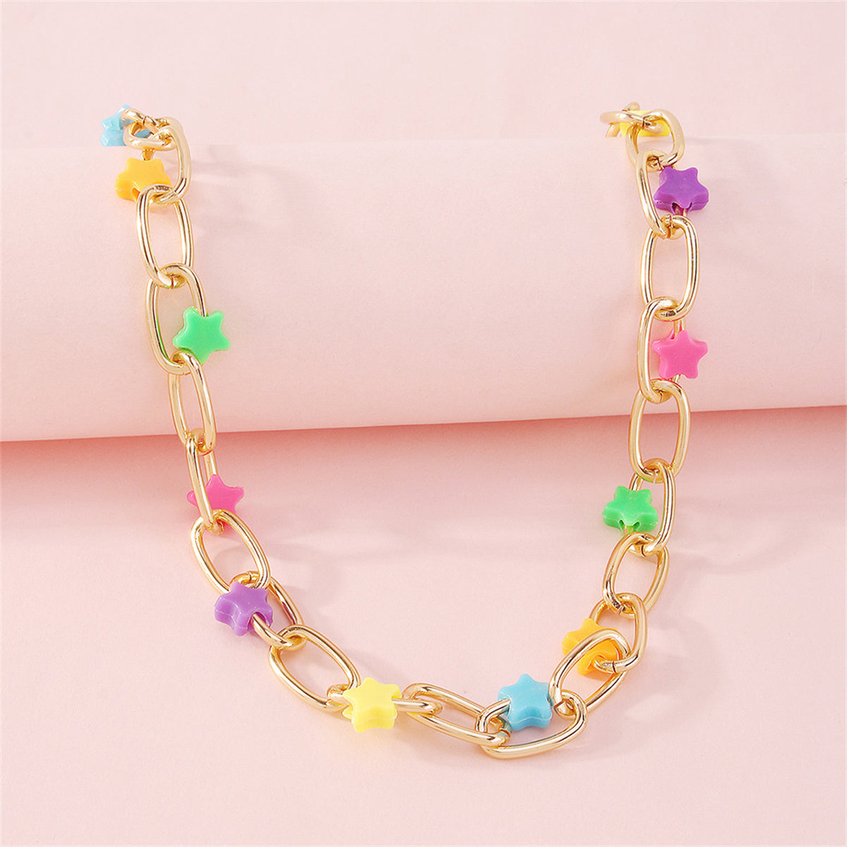 Resin and 18K Gold-Plated Multicolor Star Paper Clip Chain Necklace, gold pendant necklace for women, side view
