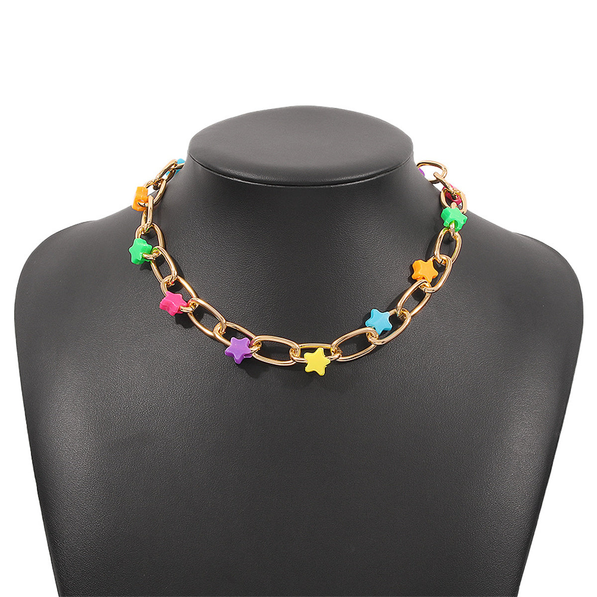 Resin and 18K Gold-Plated Multicolor Star Paper Clip Chain Necklace, gold pendant necklace for women, lifestyle look