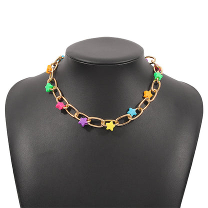 Resin and 18K Gold-Plated Multicolor Star Paper Clip Chain Necklace, gold pendant necklace for women, lifestyle look