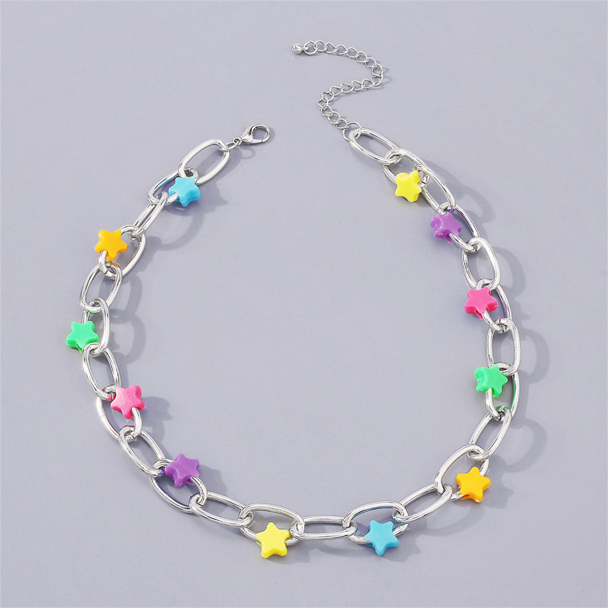 Mulitcolor Resin & Silver-Plated Star Paper Clip Chain Necklace