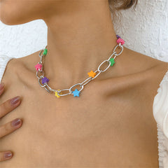 Mulitcolor Resin & Silver-Plated Star Paper Clip Chain Necklace