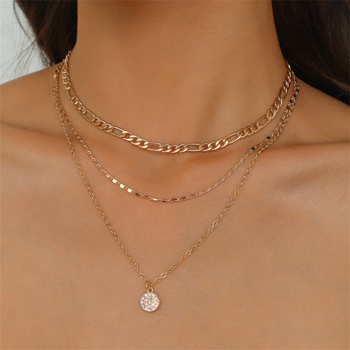 Cubic Zirconia & 18K Gold-Plated Layered Chain Necklace Set