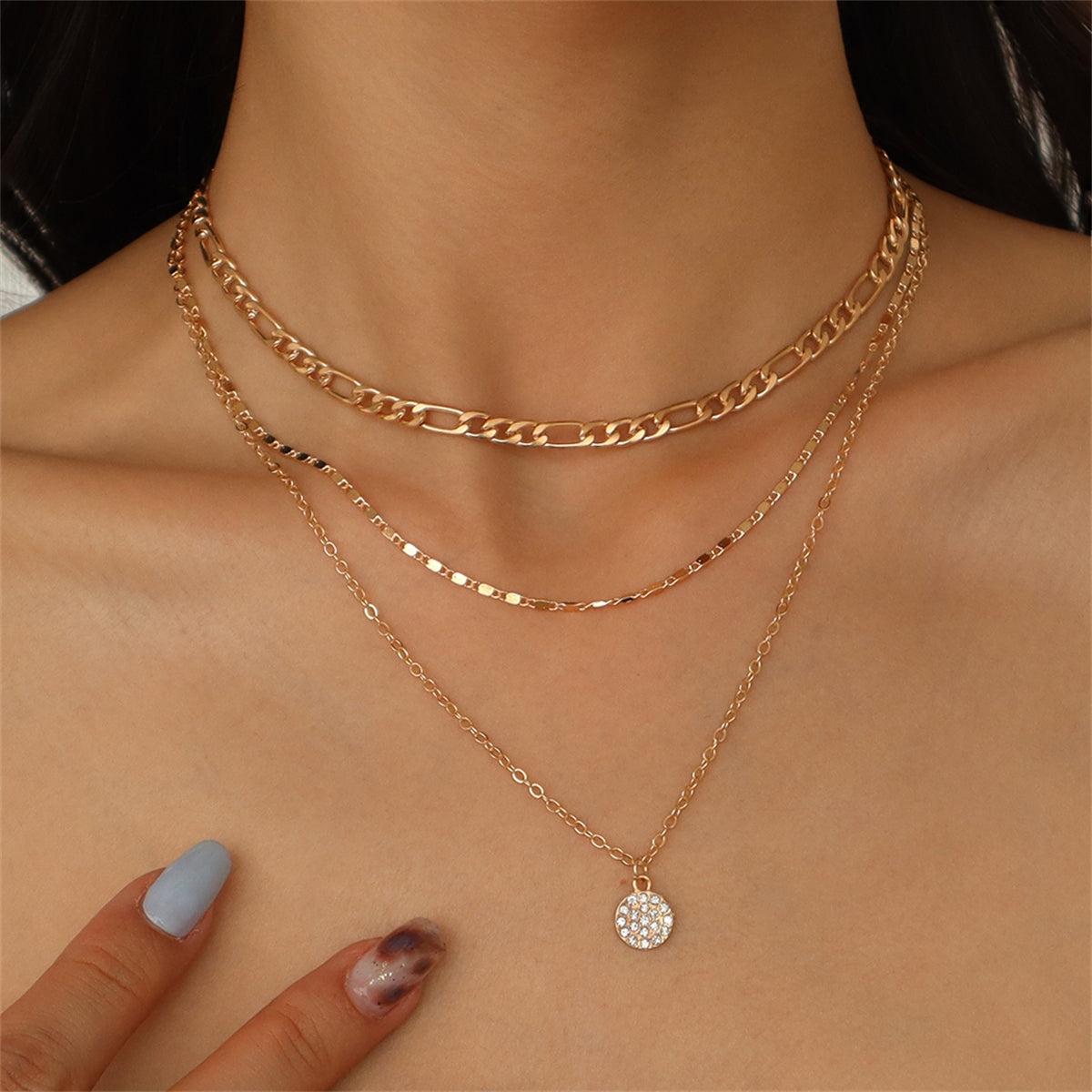 Cubic Zirconia & 18K Gold-Plated Layered Chain Necklace Set