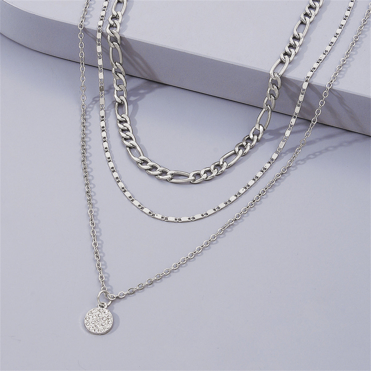 Cubic Zirconia & Silver-Plated Layered Chain Necklace Set