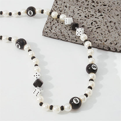 Pearl and Howlite Dice Beaded Necklace, pendant necklace for women, dainty minimalist design, styled look