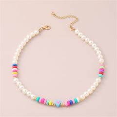 Pearl & Multicolor Polymer Clay 18K Gold-Plated Heart Beaded Necklace
