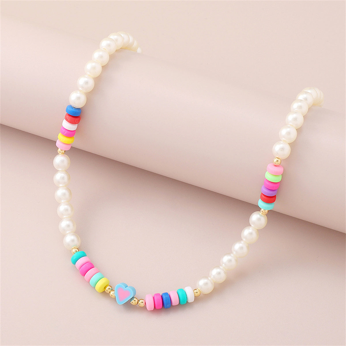 Pearl & Multicolor Polymer Clay 18K Gold-Plated Heart Beaded Necklace
