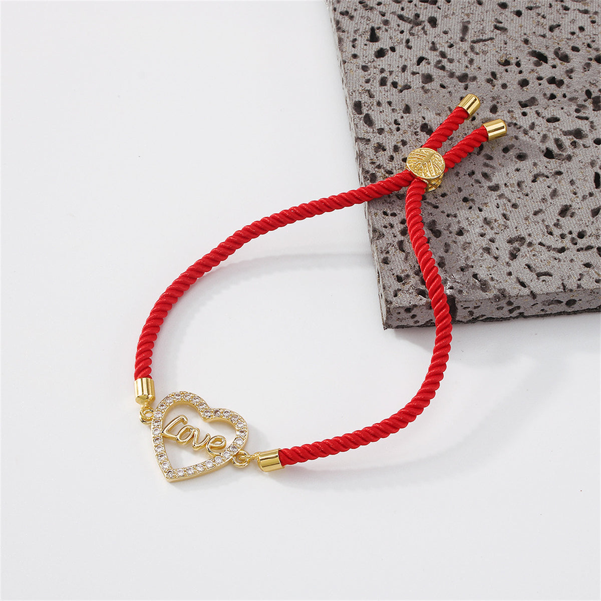 Cubic Zirconia & Colored Polyster 18K Gold-Plated 'Love' Heart Charm Bracelet