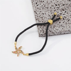 Colored Cubic Zirconia Pavé Starfish Charm Adjustable Bracelet