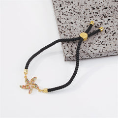 Black & Vibrant Cubic Zirconia Pavé Starfish Adjustable Bracelet