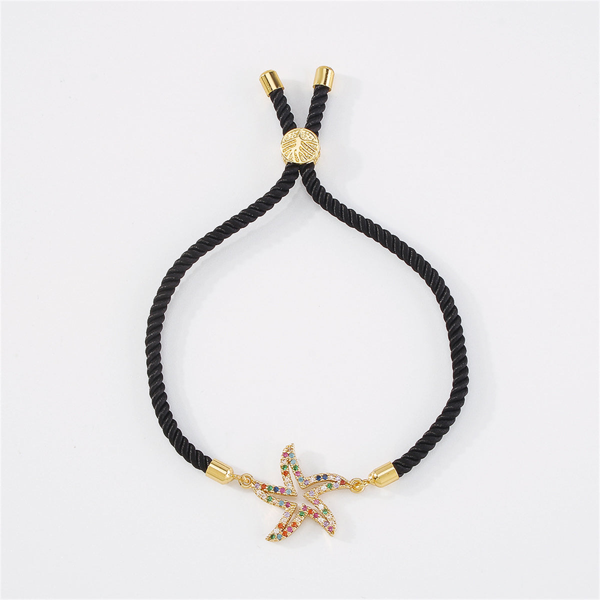 Black & Vibrant Cubic Zirconia Pavé Starfish Adjustable Bracelet