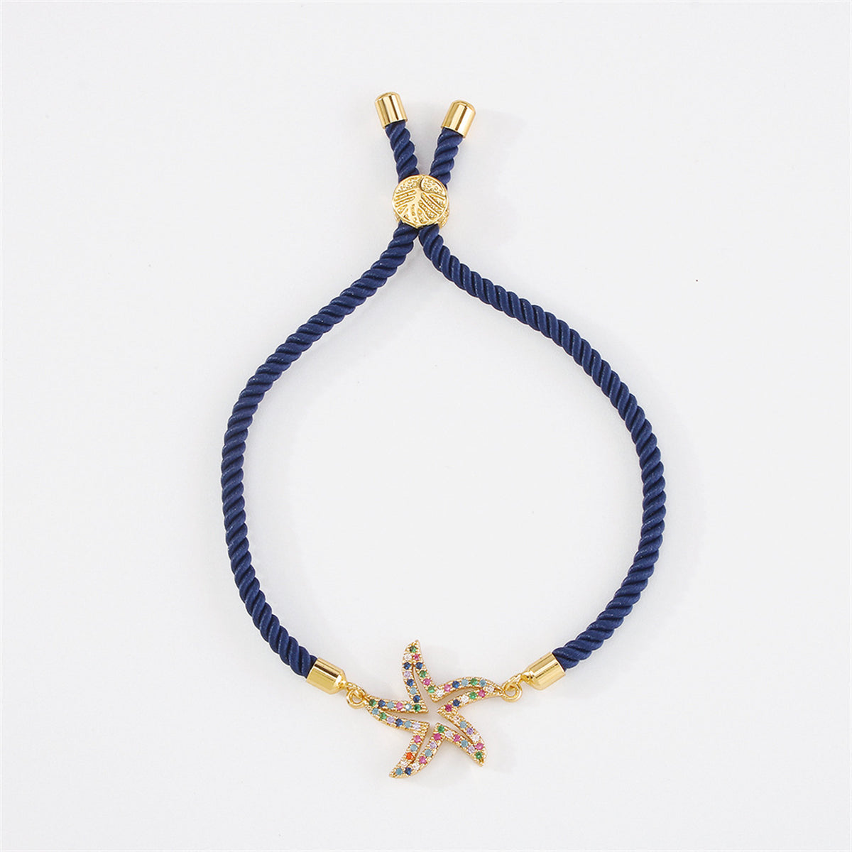 Navy Polyster & Vibrant Cubic Zirconia Pavé Starfish Adjustable Bracelet