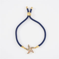 Navy Polyster & Vibrant Cubic Zirconia Pavé Starfish Adjustable Bracelet