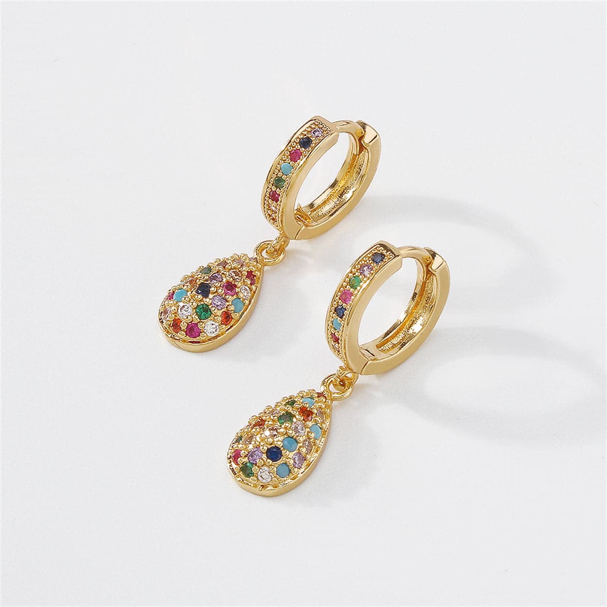 Vibrant Cubic Zirconia & 18K Gold-Plated Pavé Teardrop Charm Huggie Earrings