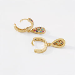Vibrant Cubic Zirconia & 18K Gold-Plated Pavé Teardrop Charm Huggie Earrings