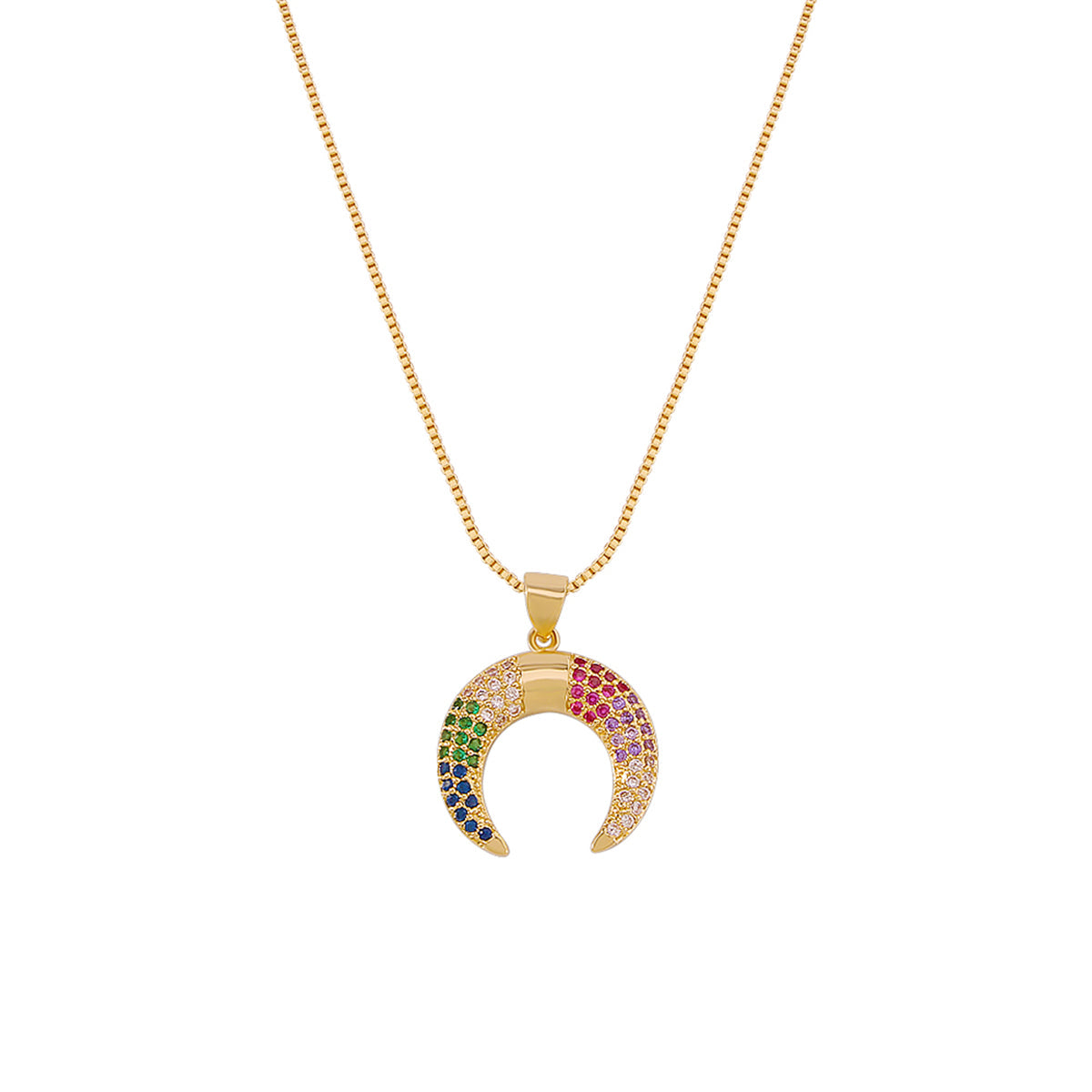 Multicolor Cubic Zirconia & 18K Gold-Plated Crescent Moon Pendant Necklace