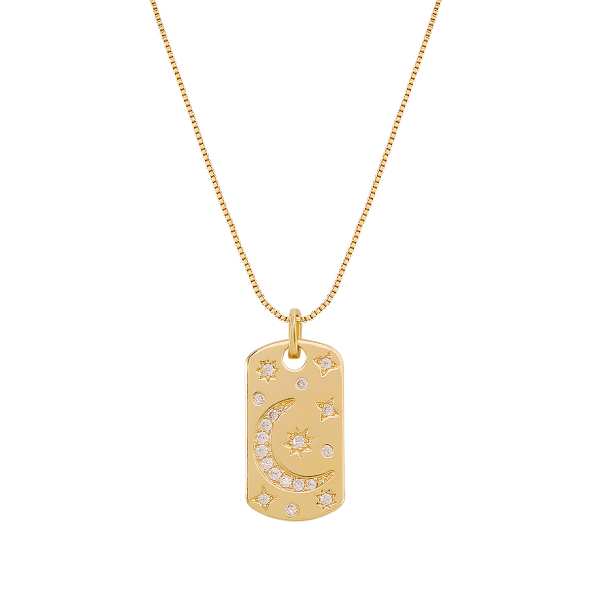 Cubic Zirconia and 18K Gold-Plated Moon Card Pendant Necklace, gold pendant necklace for women, front view