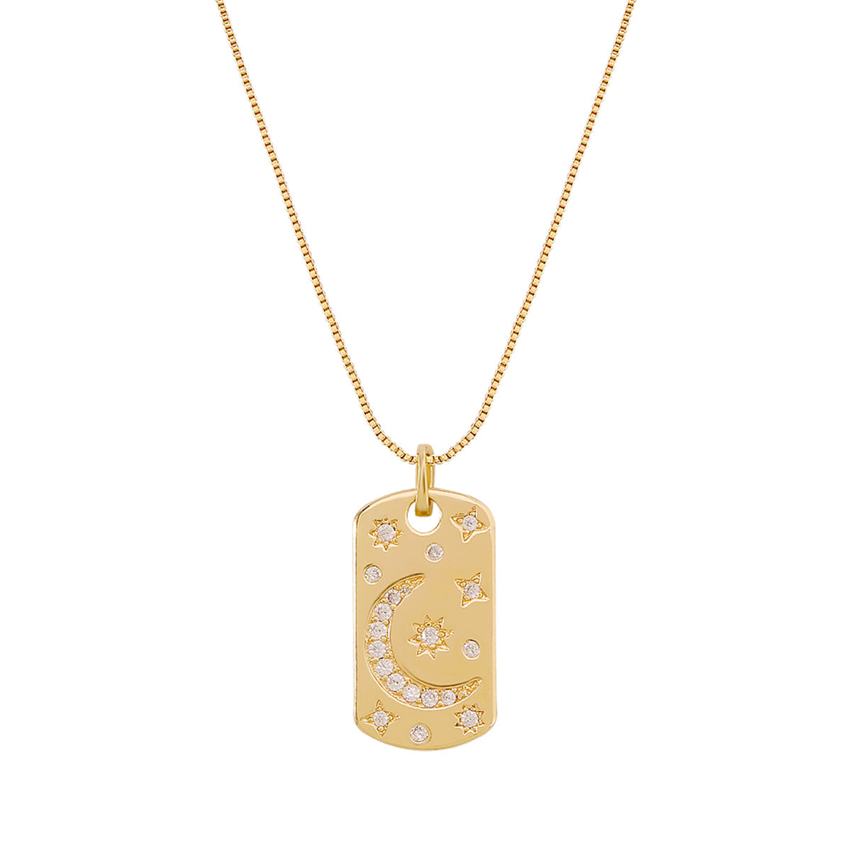 Cubic Zirconia & 18K Gold-Plated Moon Card Pendant Necklace