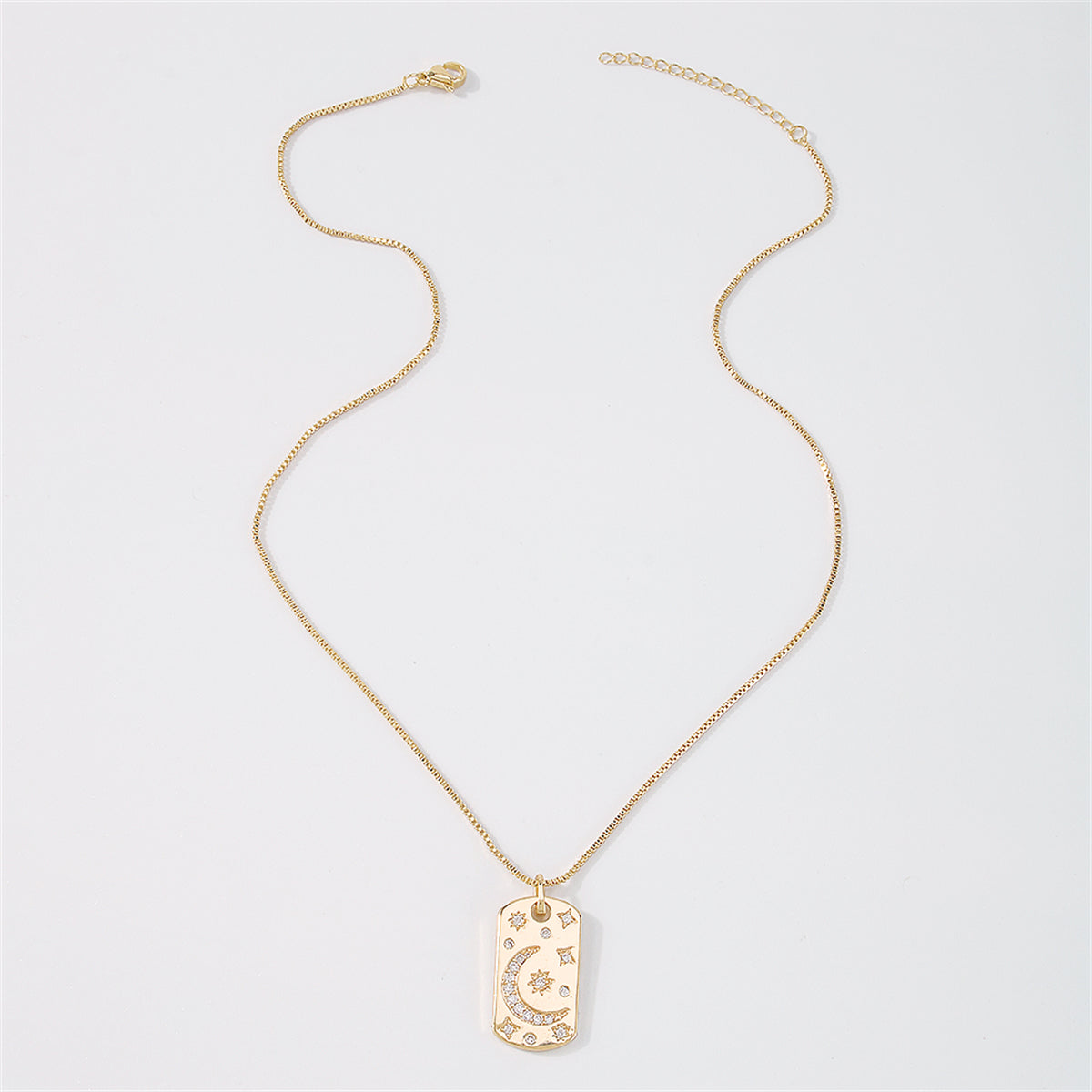 Cubic Zirconia and 18K Gold-Plated Moon Card Pendant Necklace, gold pendant necklace for women, side view