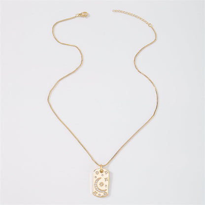 Cubic Zirconia and 18K Gold-Plated Moon Card Pendant Necklace, gold pendant necklace for women, side view