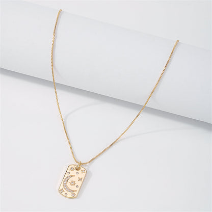 Cubic Zirconia and 18K Gold-Plated Moon Card Pendant Necklace, gold pendant necklace for women, detail close-up