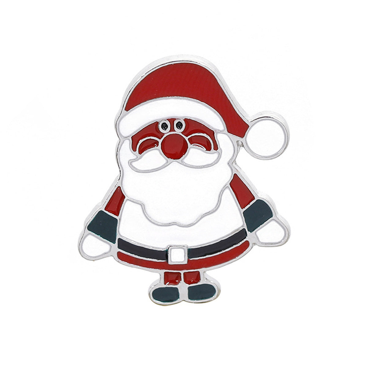 Silver-Plated and White Enamel Santa Brooch, silver brooch pin, botanical inspired, side view